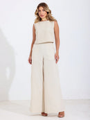 Corinna elegant linne med vida byxor i set