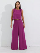 Corinna elegant linne med vida byxor i set