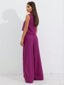 Corinna elegant linne med vida byxor i set