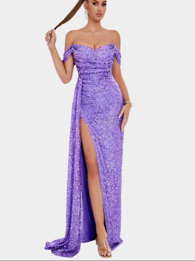 Seraphina axelbandslös maxiklänning med elegant slits