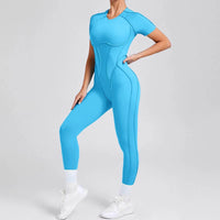 Kortärmade rygglösa sport jumpsuits