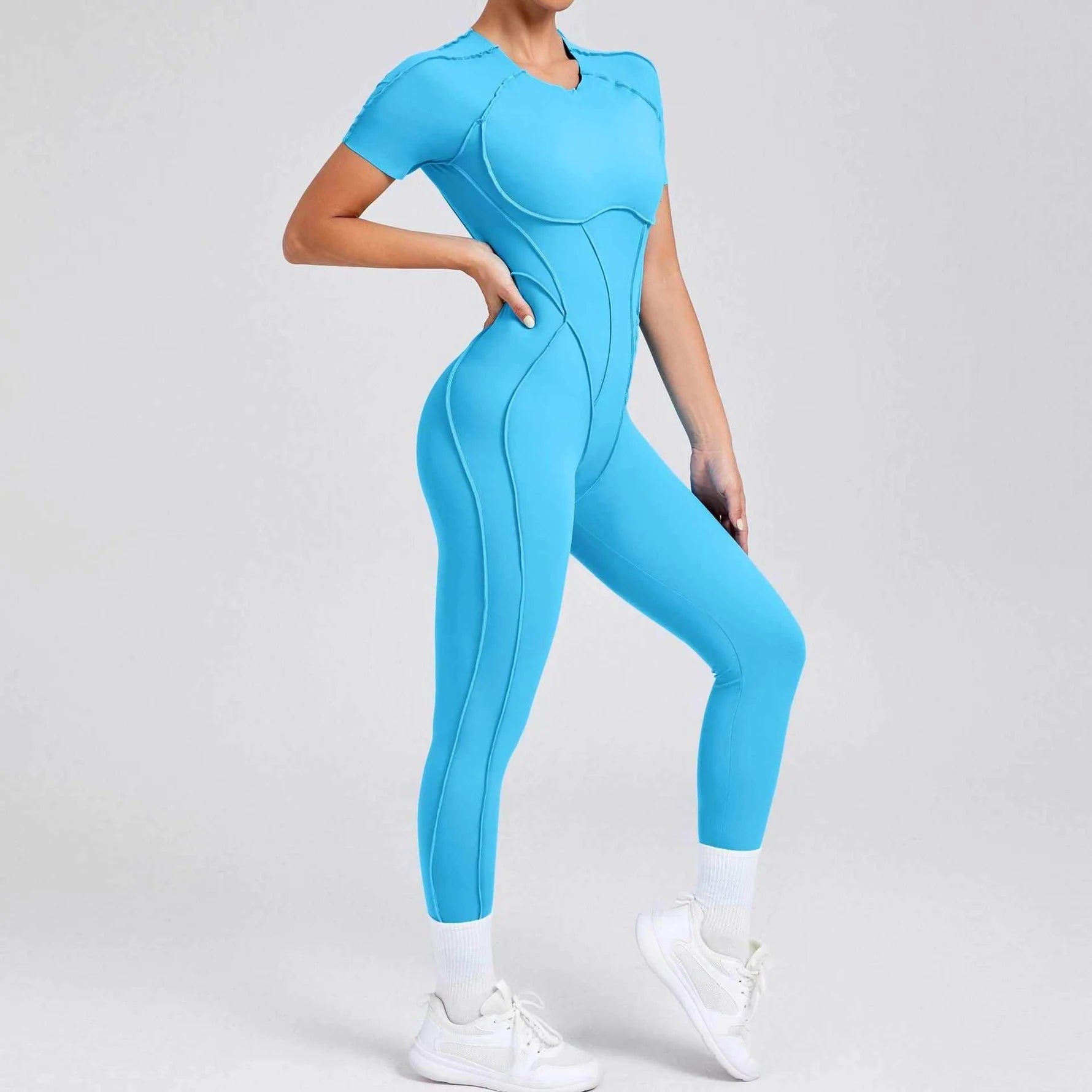 Kortärmade rygglösa sport jumpsuits