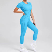 Kortärmade rygglösa sport jumpsuits