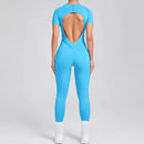 Kortärmade rygglösa sport jumpsuits