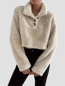 Krämfärgad sweatshirt polokrage