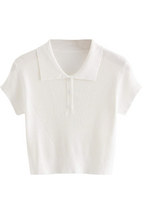 T-shirt med hög krage och halv knapp