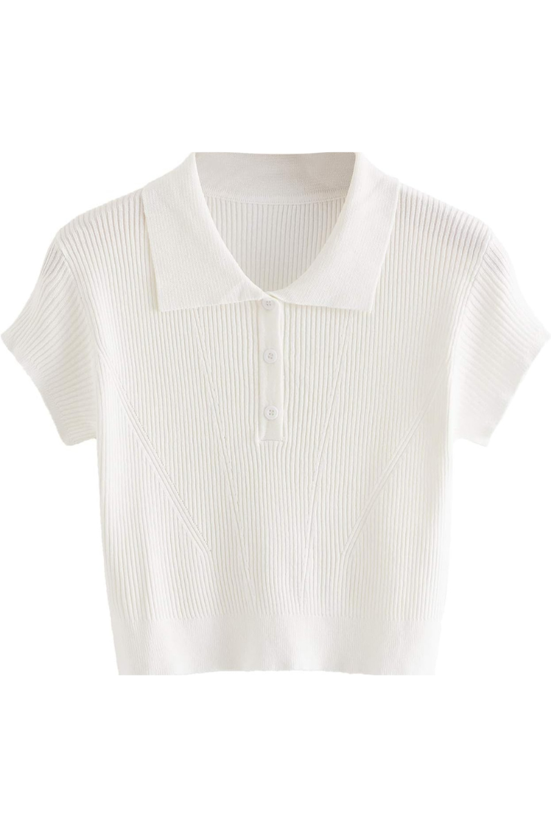 T-shirt med hög krage och halv knapp