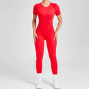 Kortärmade rygglösa sport jumpsuits