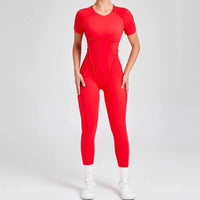 Kortärmade rygglösa sport jumpsuits