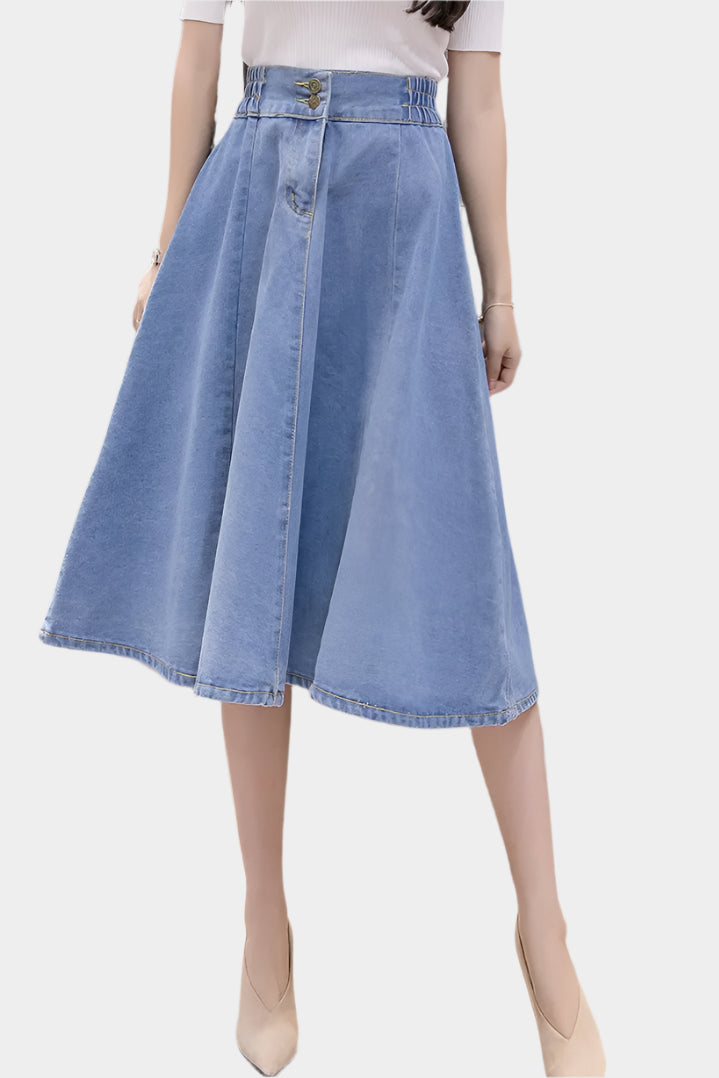 Mellia högmidjad  denim midikjol