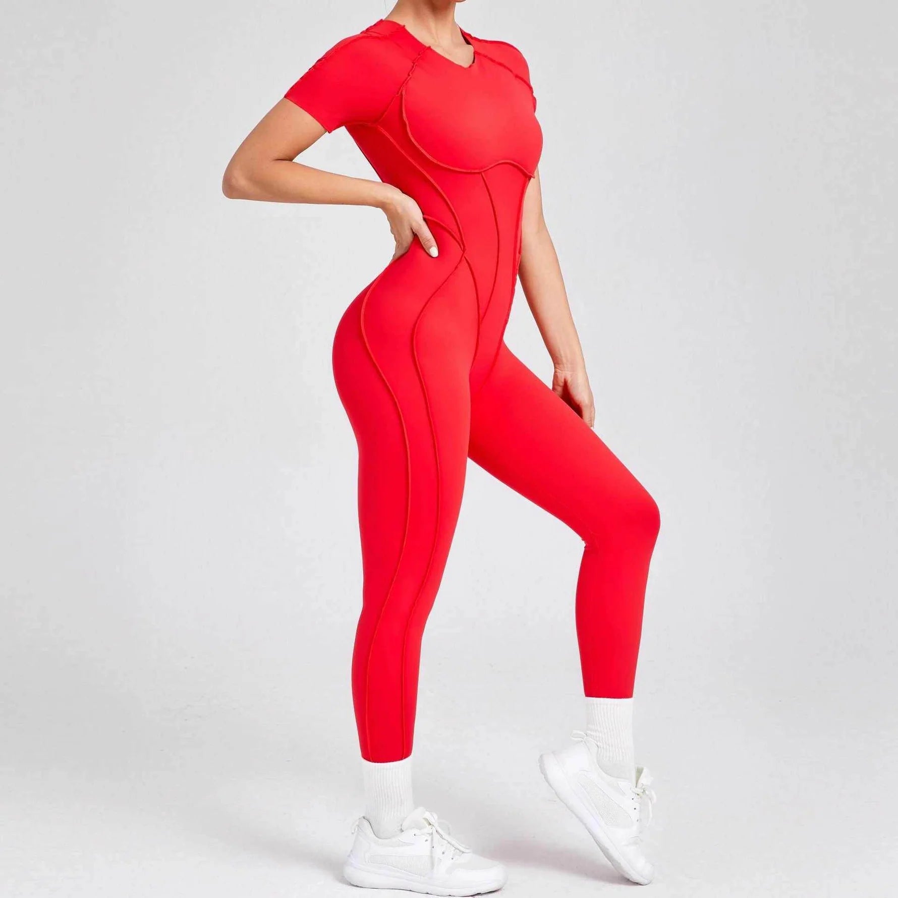 Kortärmade rygglösa sport jumpsuits