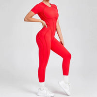 Kortärmade rygglösa sport jumpsuits