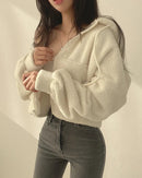 Lammullsjacka med dragkedja och fickor