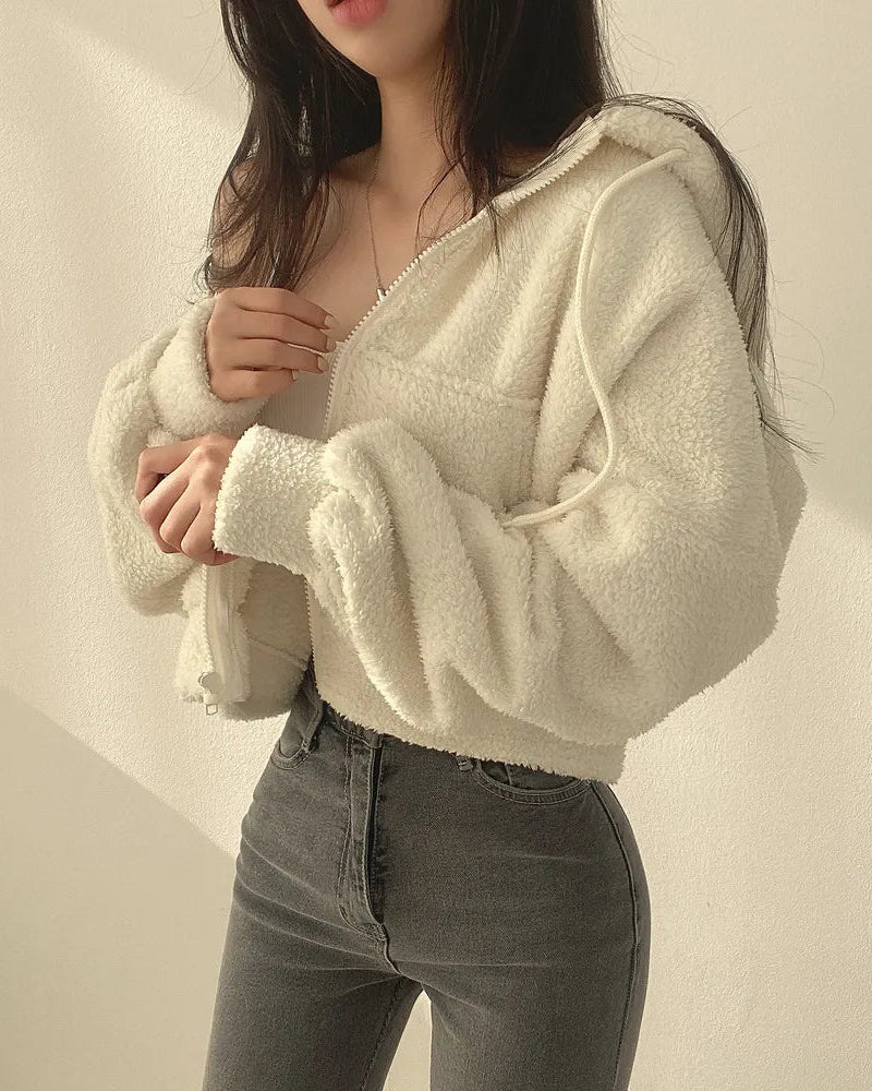 Lammullsjacka med dragkedja och fickor