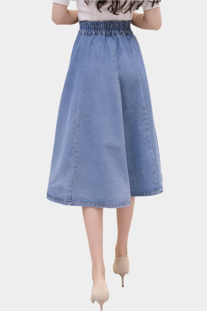 Mellia högmidjad  denim midikjol
