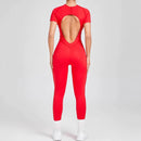 Kortärmade rygglösa sport jumpsuits