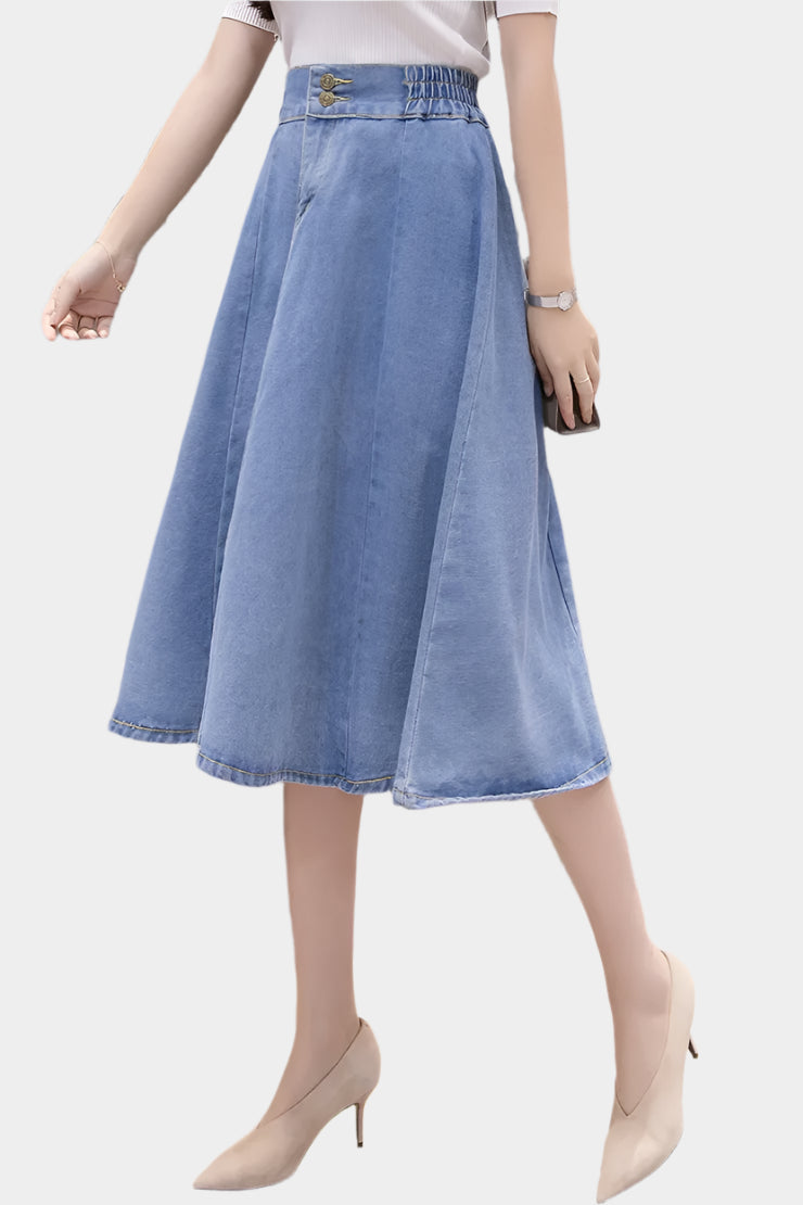 Mellia högmidjad  denim midikjol