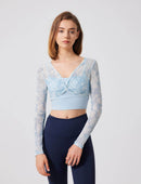 Blommönstrad långärmad mesh-T-shirt