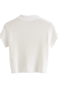 T-shirt med hög krage och halv knapp