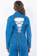 Croppad denimjacka med snörning bak