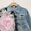 Blommig kort jeansjacka