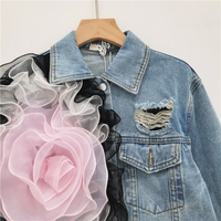 Blommig kort jeansjacka
