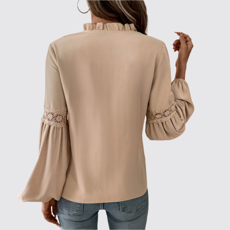 V-ringad kaki blus med dragsko