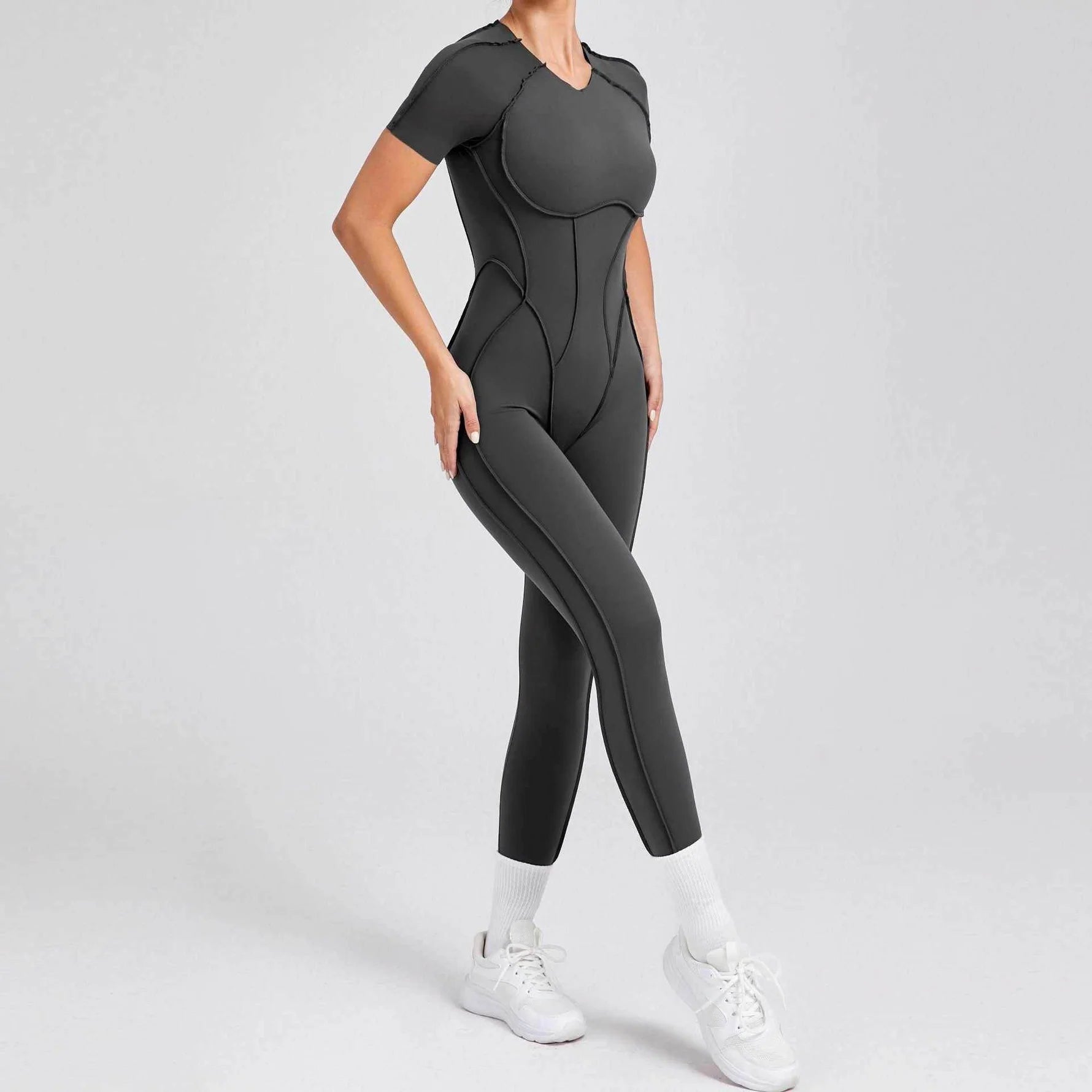 Kortärmade rygglösa sport jumpsuits