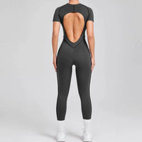Kortärmade rygglösa sport jumpsuits