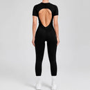 Kortärmade rygglösa sport jumpsuits