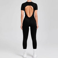 Kortärmade rygglösa sport jumpsuits