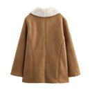 Adryy brun jacka med fransk design, dubbelsidig, halvlång, knappar och fickor