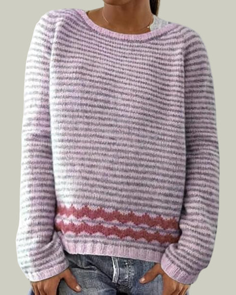 Tröja med rund krage, långa ärmar och ränder