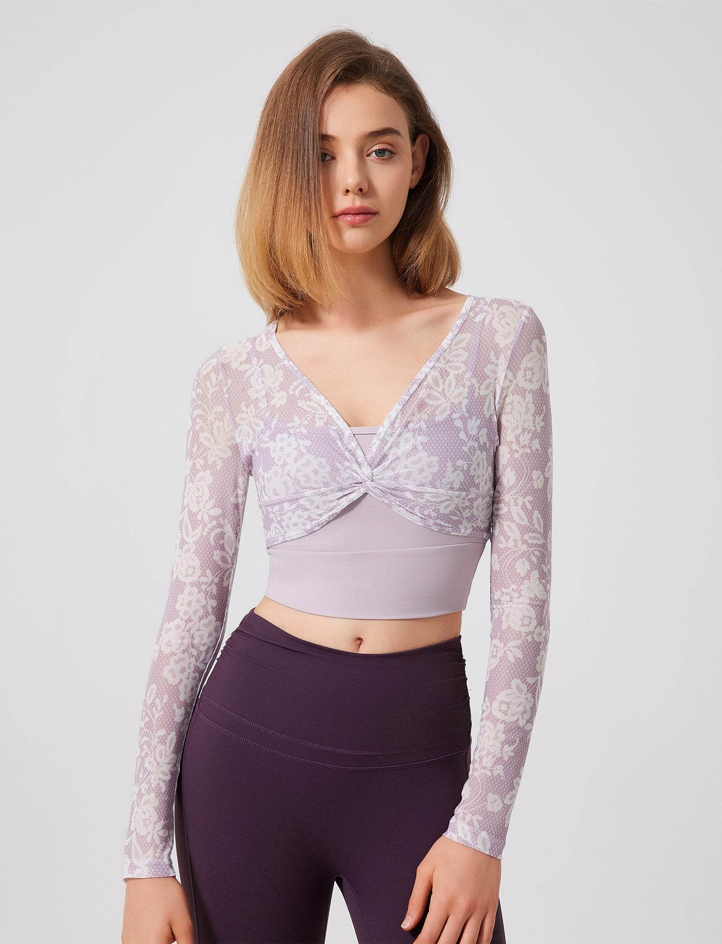 Blommönstrad långärmad mesh-T-shirt