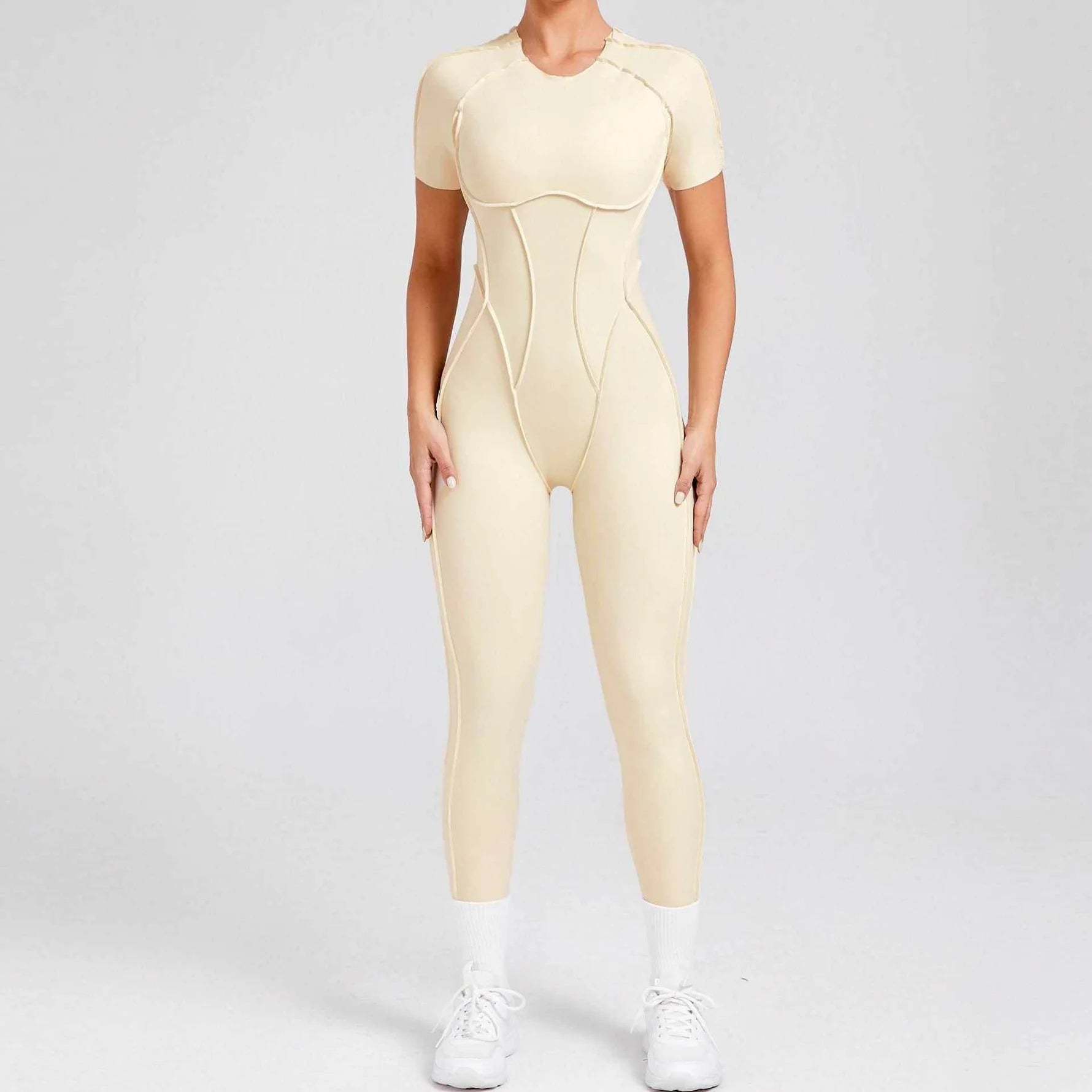 Kortärmade rygglösa sport jumpsuits
