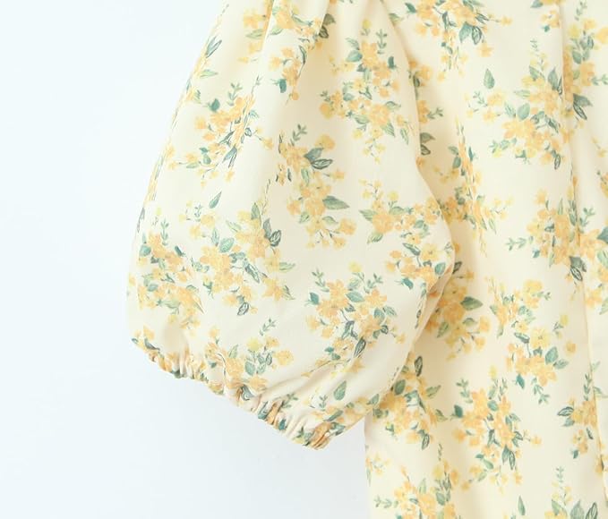 Retroblommig kortärmad sommar miniklänning