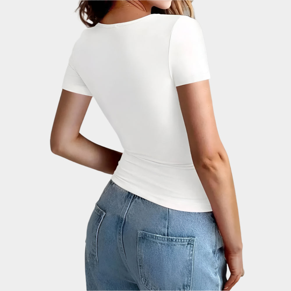 Kort smal t-shirt med rund hals