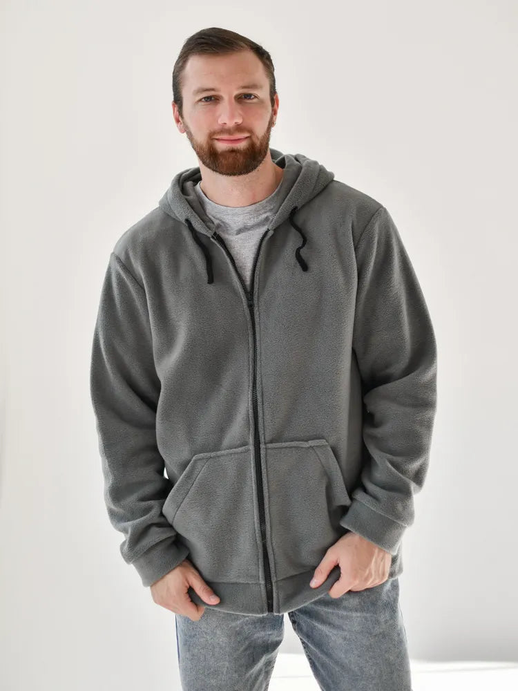 Grå Stil-jacka, med fleece inuti, dragkedja och fickor