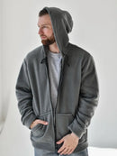 Grå Stil-jacka, med fleece inuti, dragkedja och fickor