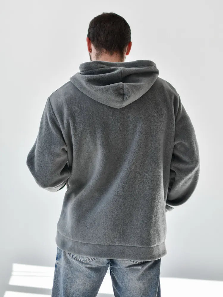 Grå Stil-jacka, med fleece inuti, dragkedja och fickor