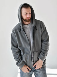 Grå Stil-jacka, med fleece inuti, dragkedja och fickor