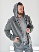 Grå Stil-jacka, med fleece inuti, dragkedja och fickor