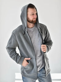 Grå Stil-jacka, med fleece inuti, dragkedja och fickor