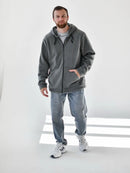 Grå Stil-jacka, med fleece inuti, dragkedja och fickor