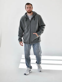 Grå Stil-jacka, med fleece inuti, dragkedja och fickor