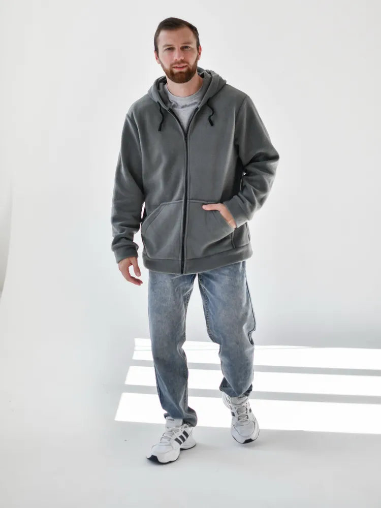 Grå Stil-jacka, med fleece inuti, dragkedja och fickor