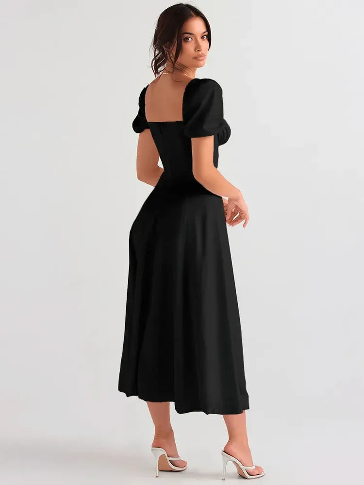 Square neckline svart mini klänning