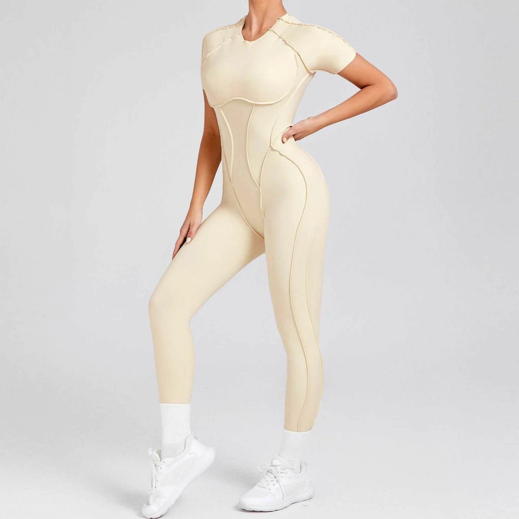 Kortärmade rygglösa sport jumpsuits