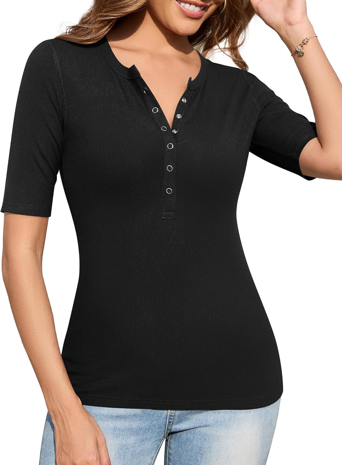 Halvärmad t-shirt med knappar