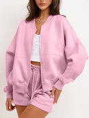 Evellise rosa tvådelat set med jacka och shorts